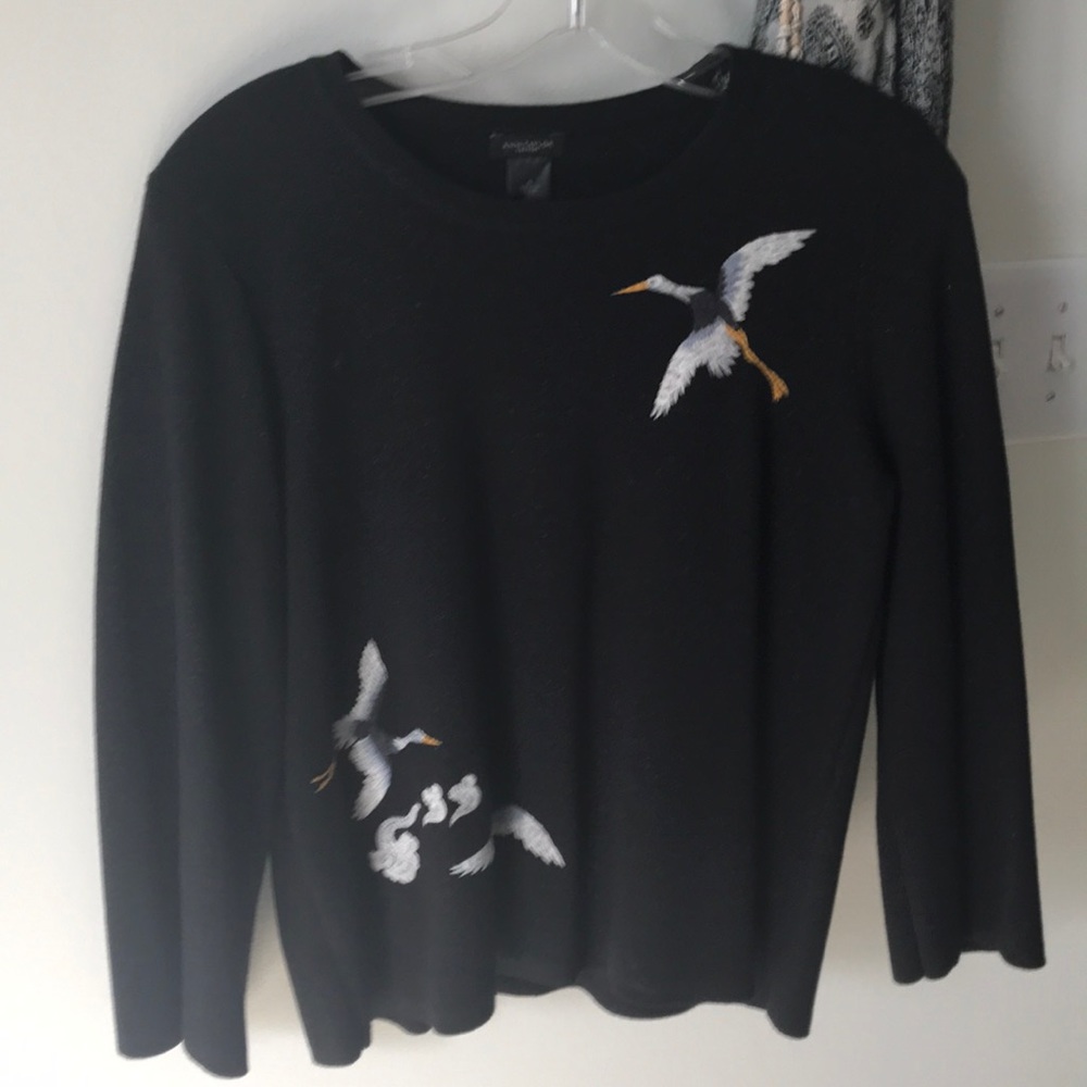 Ann Taylor black knit sweater with embroidery